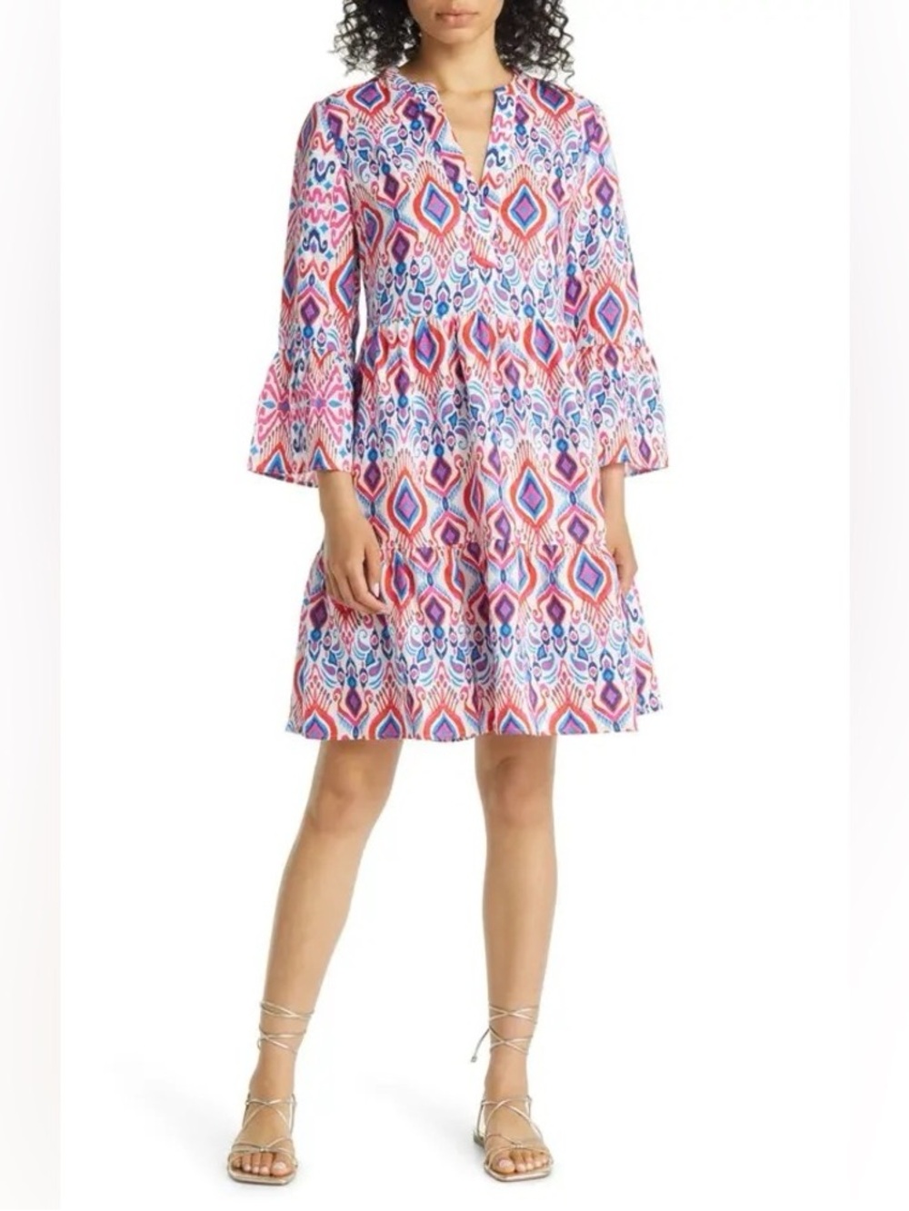 Boden Relaxed Linen Tiered V-Neck Dress